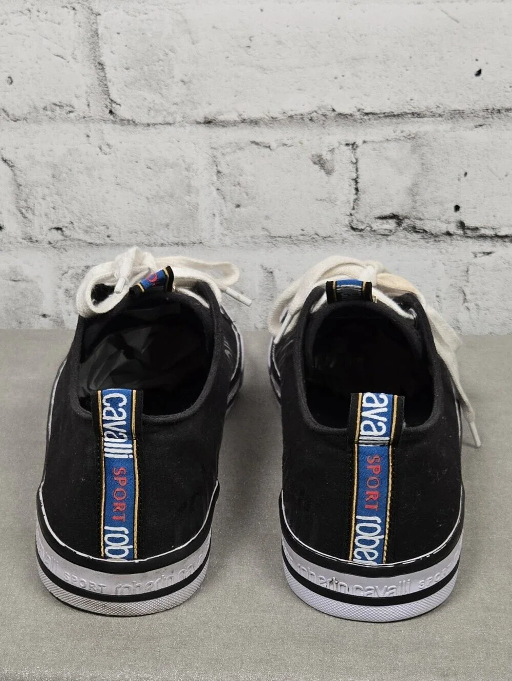 Roberto Cavalli Sport Canvas Sneakers Black Low Top Shoes US Men 10